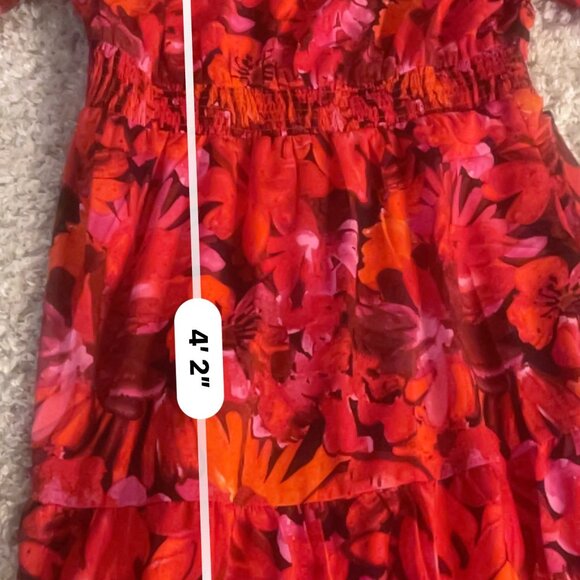 PrettyGarden Red Floral Tiered Maxi Dress Size L NWT Pockets - Picture 6 of 12